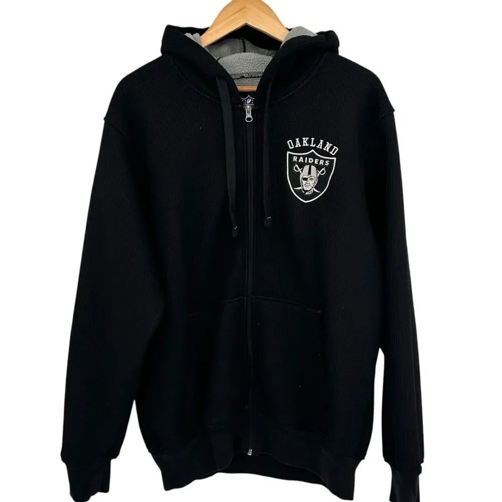 NFL Oakland Raiders full zip extra thick warm hooded sweatshirt jacket large